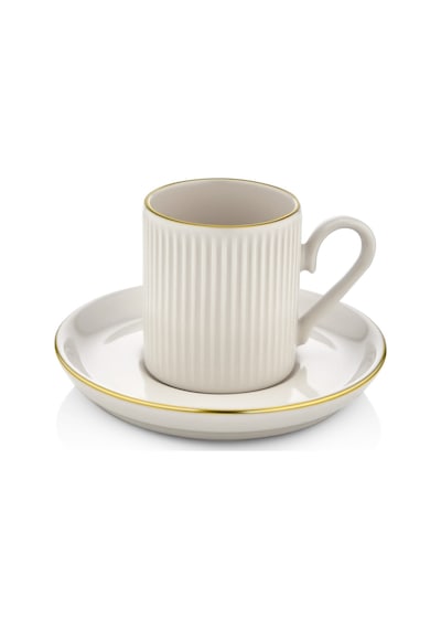 Kitchen Life Özel Tasarım Altın 12 Parça 6 Kişilik Çizgili Kahve Fincan Takımı 100 Ml - Kahve Fincan Seti