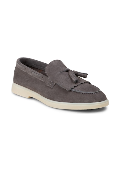 Deery Erkek Hakiki Süet Gri Püsküllü Loafer - 02030mgrıc02