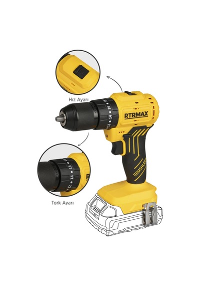 Rtrmax RTS5012B Şarjlı Darbeli Matkap Kömürsüz 54 Nm - Akü Hariç