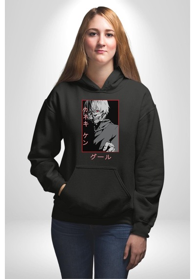 Kaneki Ken Kuma Japon Anime Şeytan Kadın Erkek Siyah Kapüşonlu Sweatshirt Hoodie Siyah