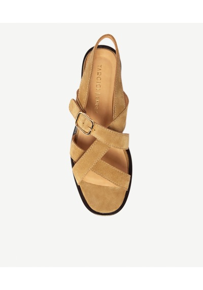 Yargıcı Çapraz Bantlı Kısa Topuklu Süet Sandalet 26ykay4014x 008 Camel