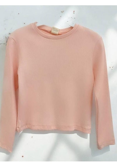 Kız Çocuk Pamuklu Kaşkorse Crop Bluz-14352 Somon