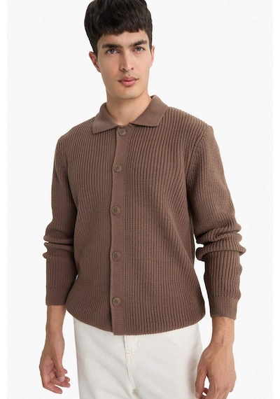 Defacto Standart Fit Polo Yaka Fermuarlı Triko Hırka E8397ax25cwbn595 Kahve