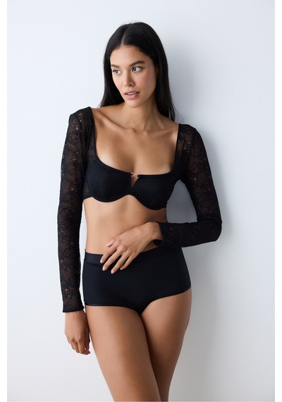 Penti Lace Dantel Uzun Kollu Siyah Büstiyer