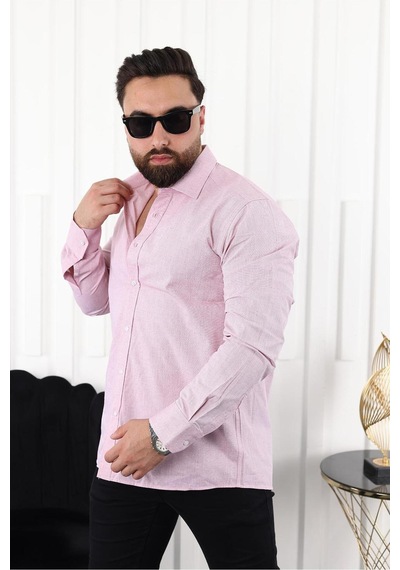 Mcz Giyim Pembe Renk Uzun Kollu Cepsiz Klasik Regular Erkek Gömlek