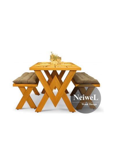 Neiwel Garden Venus Doğal Ahşap Banklı Bahçe Masa Takımı-70-140 Takım Açık Ceviz