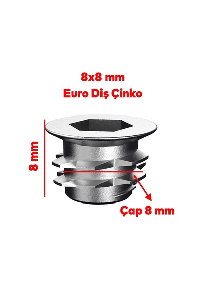 Mobilya Bağlantı Eleman Eki Euro Diş 6 Köşe Vida Metal Dübel 8x8 M6 Çinko 50 Adet Diğer