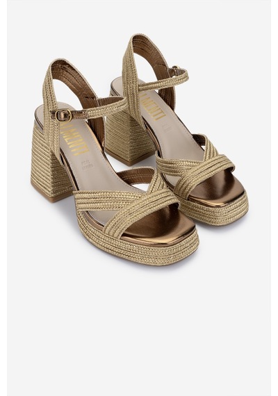 Valmenti Kadın Vegan/tekstil Topuklu Sandalet 1141 Havana-002 Bn Sndlt Y25 Gold Rope Altın