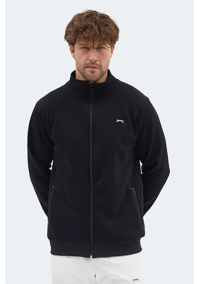 Slazenger Mendoza I Erkek Fermuarlı Dik Yaka Cepli Siyah Sweatshırt Siyah