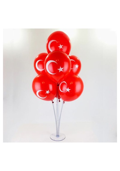 23 Nisan Set : 2 Adet Balon Standı + 14 Türk Bayrağı Baskılı Balon Stand Seti 19 Mayıs 29 Ekim Süs Kırmızı