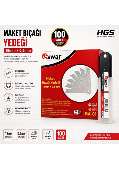 Maket Bıçağı Yedeği 18 Mm 0,5 Mm 100 Adet