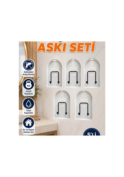 5 Li Yapışkanlı Duvar Askısı Çok Amaçlı Askılık Seti Renkli
