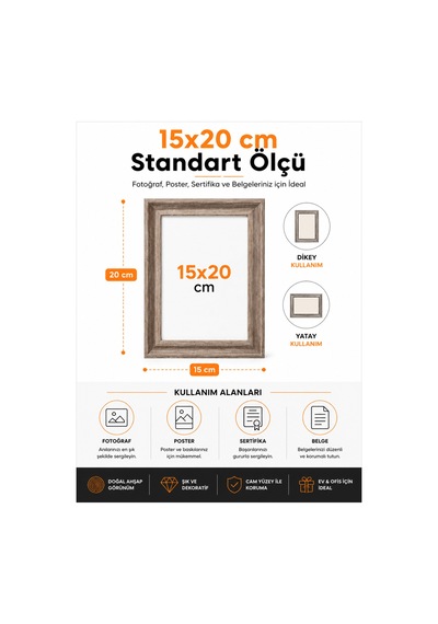 15x20 Ahşap Resim Çerçevesi Masaüstü Ve Duvara Asılabilir Fotoğraf, Poster Ve Sertifika Çerçevesi Doğal Ahşap Görünümlü 34214235