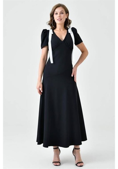 Dip Moda Kadın V Yaka Abiye Elbise Dpnbs9358 Siyah