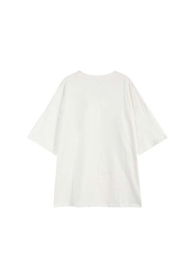 Boo T-shirt - Beyaz Oversize Baskılı Bisiklet Yaka Beyaz
