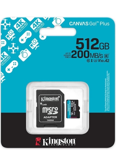 Kingston Sdcg4-512gb 512gb Microsdxc Canvas Go Plus Gen4 200mb-s A2 U3 V30 Card + Adp Hafıza Kartı