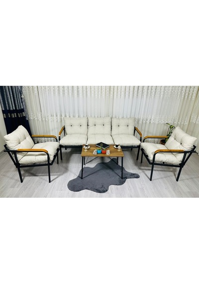 Madame Home Begonvil Balkon, Bahçe - Metal Kanepe Koltuk Takımı 3+1+1 + Sehpa Krem