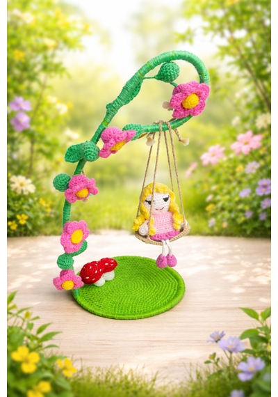 Çiçekli Salıncakta Amigurumi Bebek Özel Tasarım Hediye 0