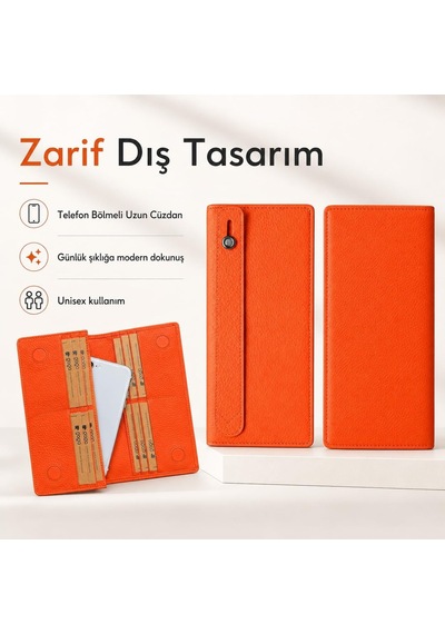 Xmlbayiciniz Hakiki Deri Erkek Kadın Cüzdan Telefon Bölmeli, 12 Kart Kapasiteli, 2 Kağıt Para Ve Bozuk Para Bölmeli, Manyet Çok Renkli