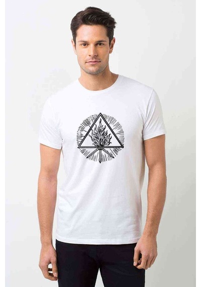 Triangle Baskılı Beyaz Erkek Tshirt