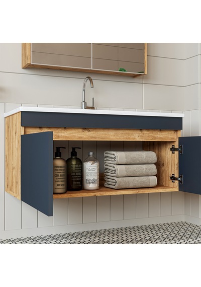 Roomart '' Lavabolu '' Atlantik-antrasit Mdf 100 Cm Banyo Dolabı Atlantik - Antrasit