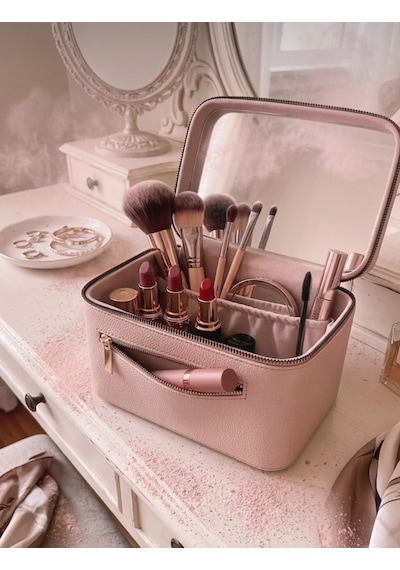 Aynalı Makyaj Çantası - Seyahat Organizer Kozmetik Çantası Ebat 21x15x13
