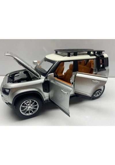 Land Rover Defender Metal Araba 23 Cm Sesli Işıklı Kapılar Bagaj Kaput Açılır Oyuncak Demir Araç