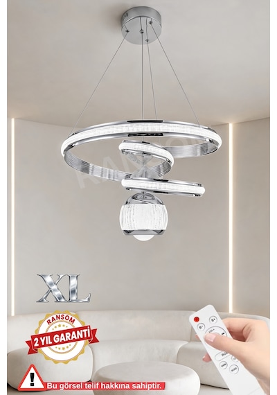 Ransom İthal Seri Xl 3 Renk Kumandalı Galaksi Led Avize Toplu Gümüş Kasa Büyük Salon & Oturma Odası Avizesi