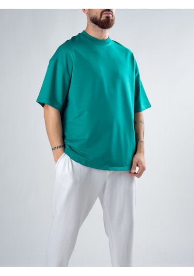 Cocopelli Erkek Yeşil Basic Oversize T-shirt Coc2914