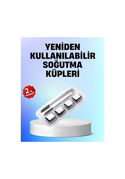Yeniden Kullanılabilir 304 Çelik Metal Buz Küpleri 4'lü Set Beyaz