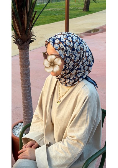 Qalortex Scarf Pamuklu Pera Desen Eşarp - Laci lacivert