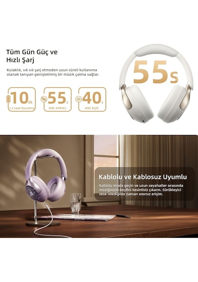 Qcy H3 Pro Hybrid Anc Hi-res Ldac Bluetooth 5.4 Kablosuz Kulaklık Beyaz