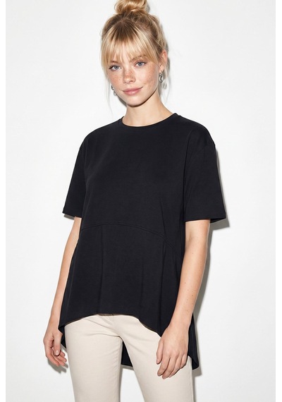 Shade Kadın Garnili Asimetrik Kesim Oversize Basic T-shirt 1069 60286252 - Siyah