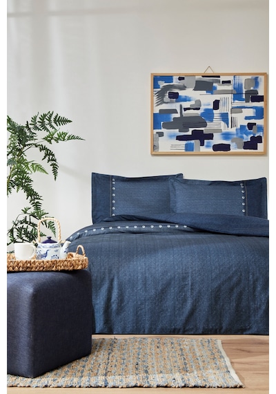 Özdilek Oregon Tek Kişilik Lastikli Çarşaf Denim Nevresim Takımı Lacivert