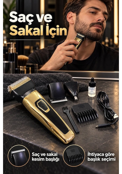 Saç Sakal Tıraş Makinesi Üç Değiştirilebilir Başlıklı Aklby-bsva58
