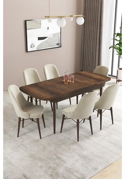 Familieconcept Almira Serisi, Barok Ahşap Desen 80x132 Açılabilir Mdf Mutfak Masası Takımı 6 Adet Sandalye Krem Familieconcept Almira Serisi, Barok Ahşap Desen 80x132 Açılabilir Mdf Mutfak Masası Takımı 6 Adet Sandalye Krem