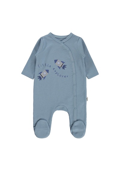 Civil Baby Roketler Baskılı 1-9 Ay Tulum - Mavi Buz Mavi