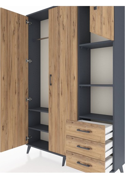 Arges Dolap 5 Raflı 3 Çekmeceli Tek Askılı 132x30x195 Antrasit-çam/çam Atlas Çam/atlas Çam Arges Dolap 5 Raflı 3 Çekmeceli Tek Askılı 132x30x195 Antrasit-çam/çam Atlas Çam/atlas Çam