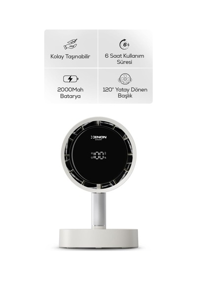 Xenon Smart Taşınabilir Masaüstü Fanı / 100 Kademe Otomatik Salınım Dijital Ekran 2000mah Usb-c X6114