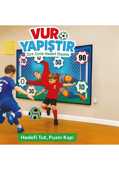 Vur Yapıştır Çocuk Futbol Hedef Oyunu Cırt Cırtlı Kaleci Puanlı Skor Panosu Ve Top Seti Ev İçi