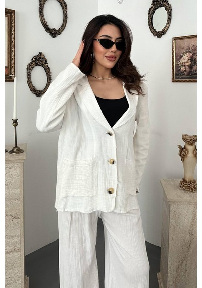 Beyaz Oversize Müslin Takım
