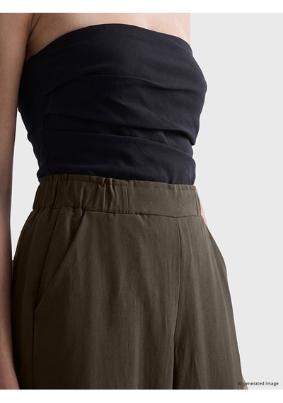 Lcwaıkıkı Classic Haki Beli Lastikli Geniş Paça Kadın Pantolon