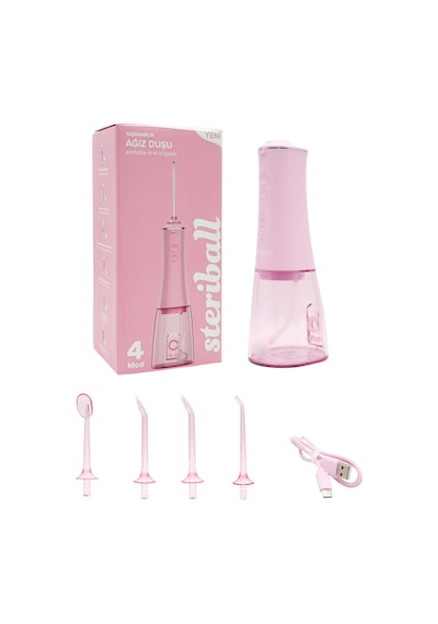 Steriball Oral Irrigator Ağız Duşu Pembe - 4 Temizlik Modu 360 Dönebilen Başlık 0,60 Mm İnce Su Akışı Yüksek Frekanslı Su Darbesi