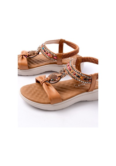 Dm-608 Taba Taşlı Arka Lastikli Günlük Kadın Sandalet Taba