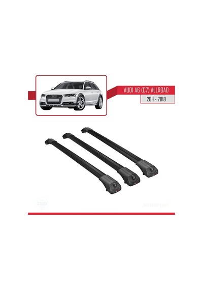 Audi A6 C7 Allroad 2011-2018 Arası İle Uyumlu Ace-1 Ara Atkı Tavan Barı Siyah 3 Adet Bar