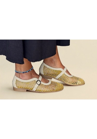 Ne&ve Shoes Altın File Bej Rugan Bantlı Kadın Şık Ve Rahat Babet
