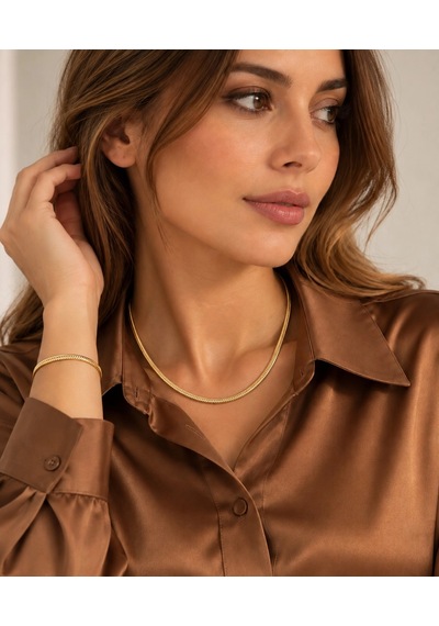 14 Ayar Altın Balık Sırtı Model Gerdanlık Ve Bileklik