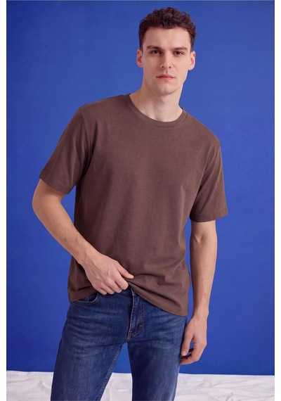 Freemen Erkek Oversize Tişört Nefes Alan Yumuşak Dokulu Terletmeyen Rahat Kalıp Basic-399 Kahverengi