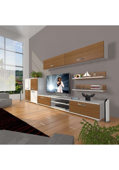 Decoraktiv Eko 6y Mdf Dvd Tv Ünitesi Tv Sehpası - Beyaz Ceviz Ahşap - Beyaz