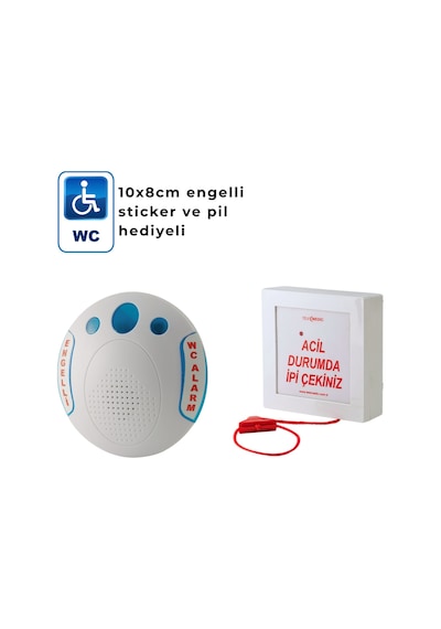 Kablosuz Engelli İpli Wc Tuvalet Alarmı Stiker + Pil Kablosuz Engelli İpli Wc Tuvalet Alarmı Stiker + Pil